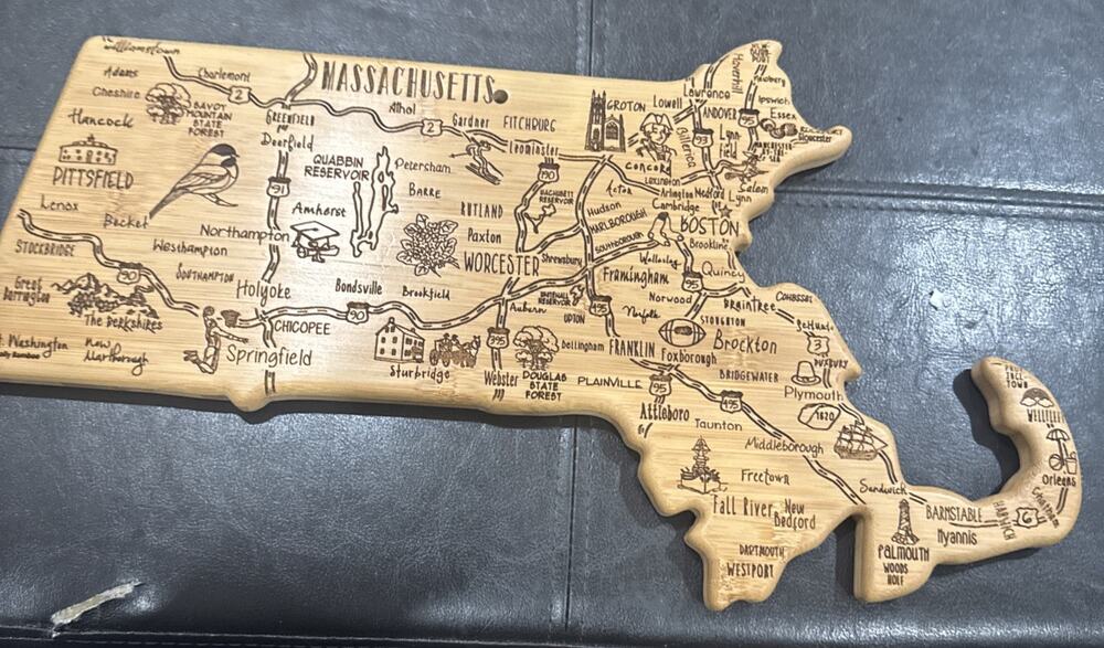 Totally Bamboo Massachusetts Cutting Board Engraved Map Boston Cape Cod